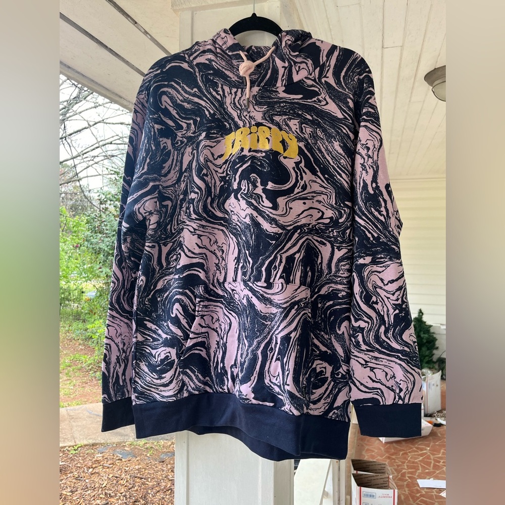 🆕Men's Pinkish purple and Black Swirl design Hoodie. Graphic TRIPPY.   L.     R1